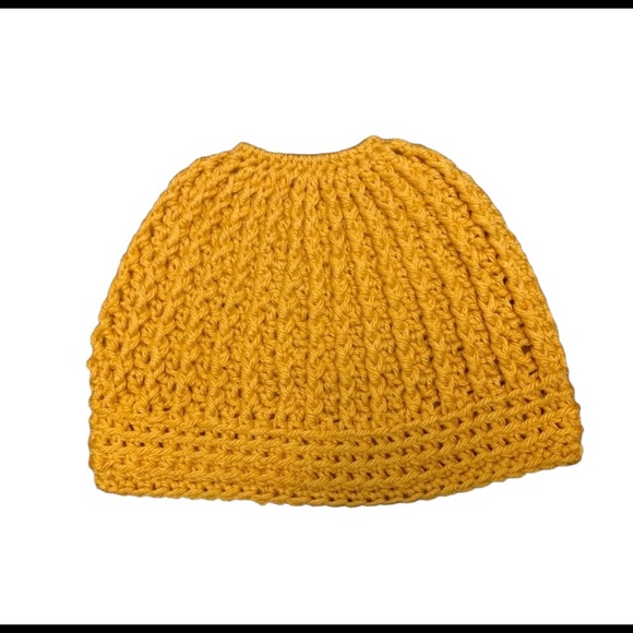 🔥SOLD🔥 Crochet Mustard Yellow Messy Bun Ponytail Beanie - Picture 13 of 14